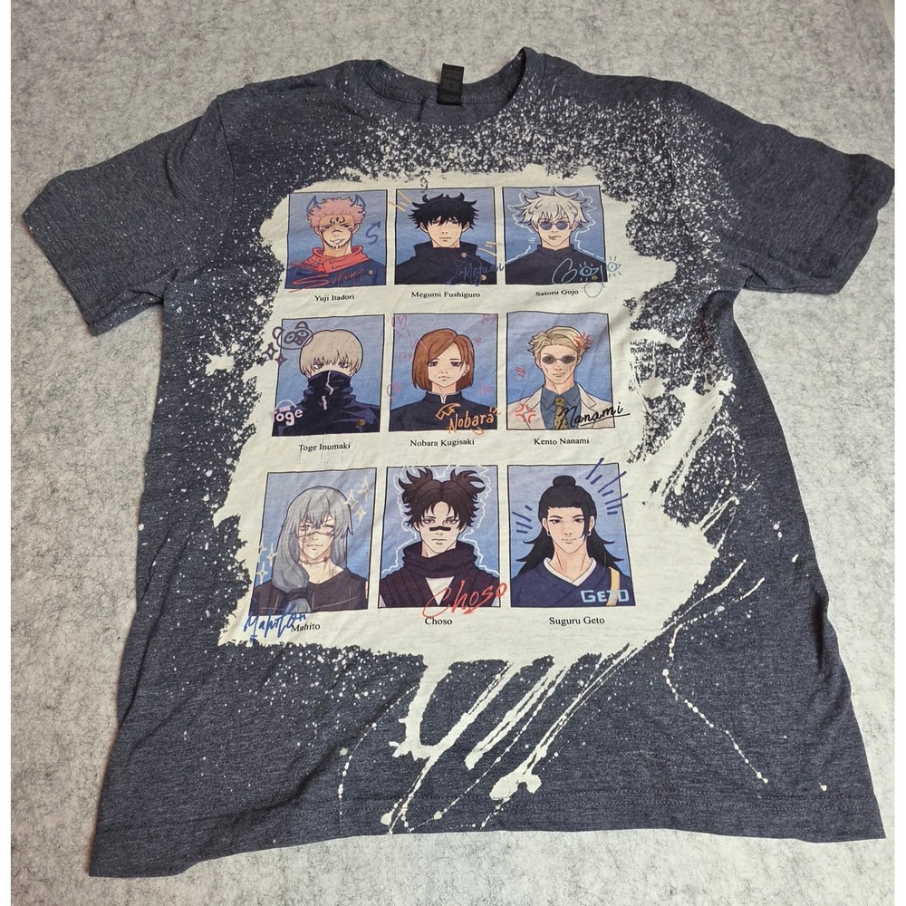 Jujutsu Kaisen Anime Graphic T-Shirt Bleach Splatter Grey Small Gojo Itadori